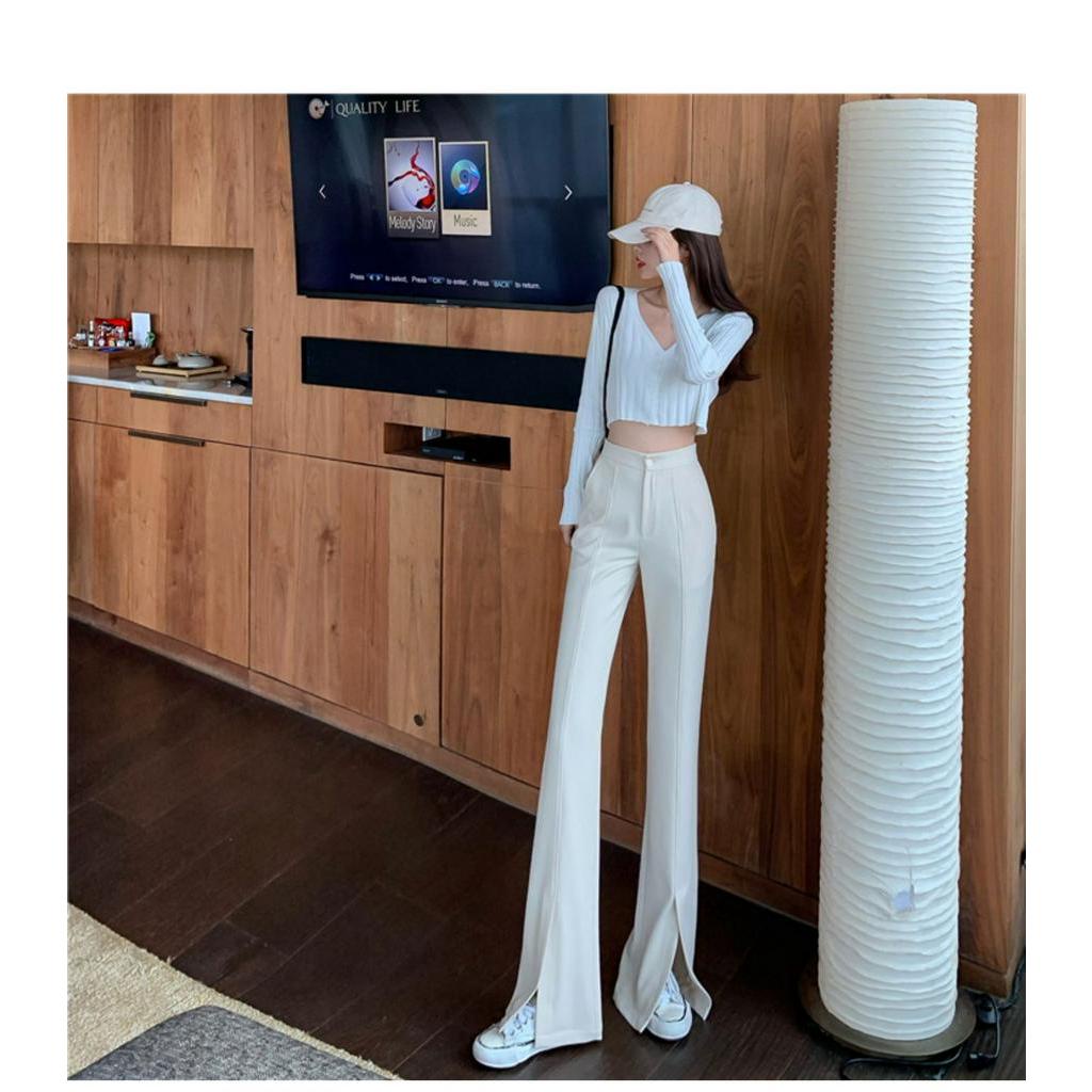 DUNEA Quần Dài Ống Loe Xẻ Tà Thời Trang Cho Nữ