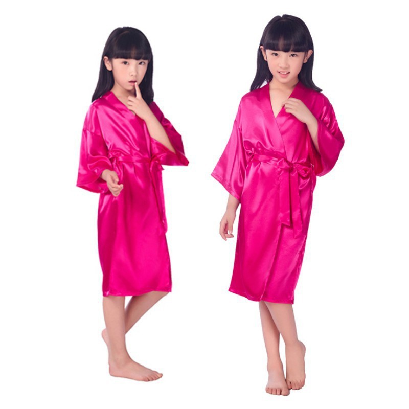 Đầm ngủ lụa satin kiểu Kimono cho bé gái