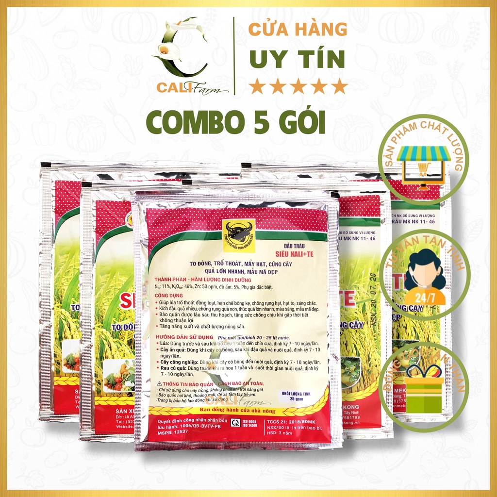 [Combo 5] Phân bón lá  Đầu Trâu Siêu Kali + Te NK 11-46 Gói 25g Giúp Quả Lớn Nhanh - Đẹp - Cứng Cây