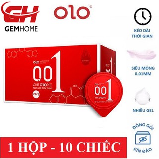 Bao cao su 0.01 OLO đỏ, bao cao su siêu mỏng 0.01mm, siêu ấm hộp 10 bcs