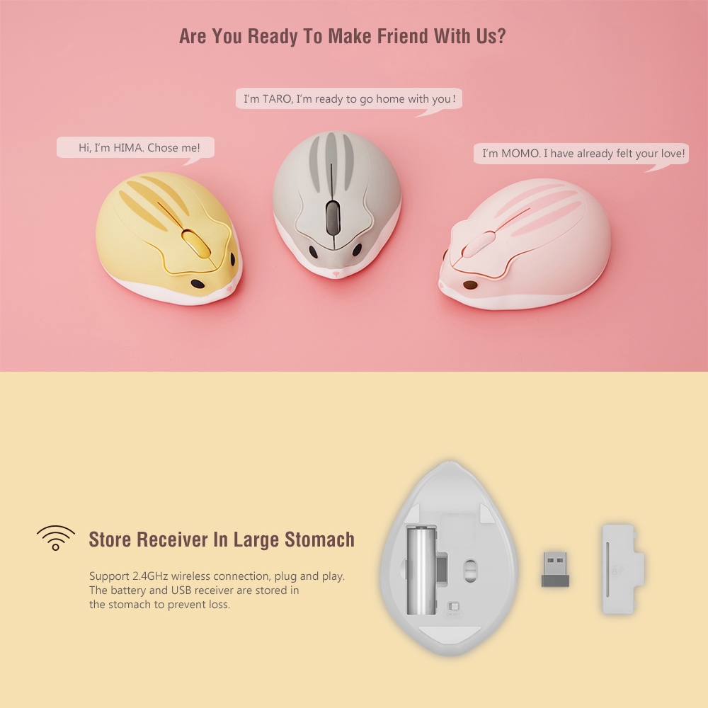Chuột không dây 2.4G 1200DPI Hình Chuột Hamster Dễ Thương
