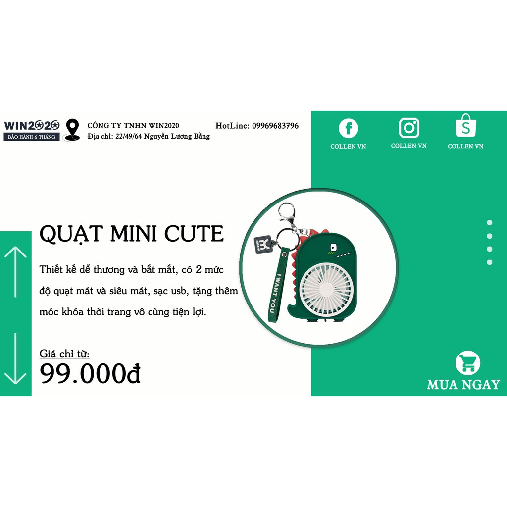 Quạt mini cầm tay tích điện lâu khủng long, quạt mini để bàn hình cute dễ thương COLLEN | BigBuy360 - bigbuy360.vn