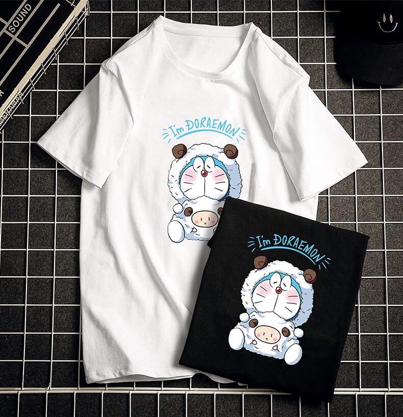 Áo Thun Tay Ngắn Dáng Rộng In Hình Doraemon Đáng Yêu Phong Cách Nhật Bản Size S-4Xl