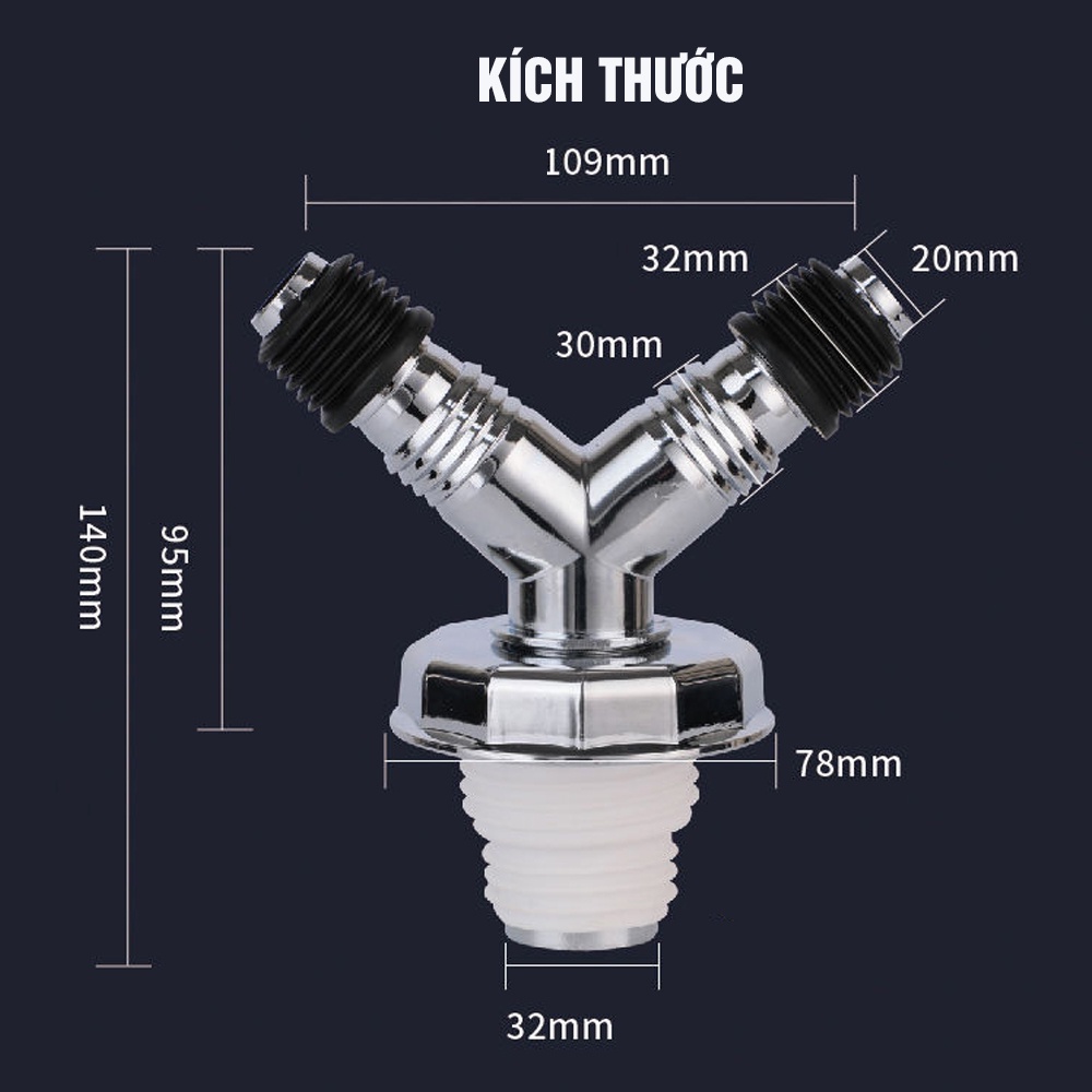 Bộ cổ đầu nối thoát nước máy giặt Minh House, ngăn mùi lắp thoát sàn, ống PVC