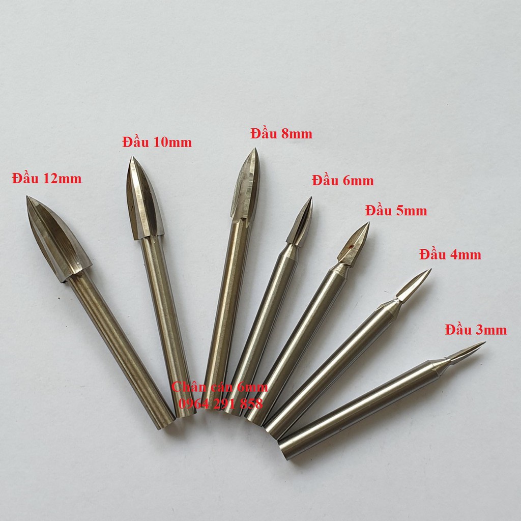 Bộ 7 mũi phá gỗ điêu khắc gỗ mũi khắc tỉa gỗ lũa làm bonsai 3 cạnh cán trục 6mm