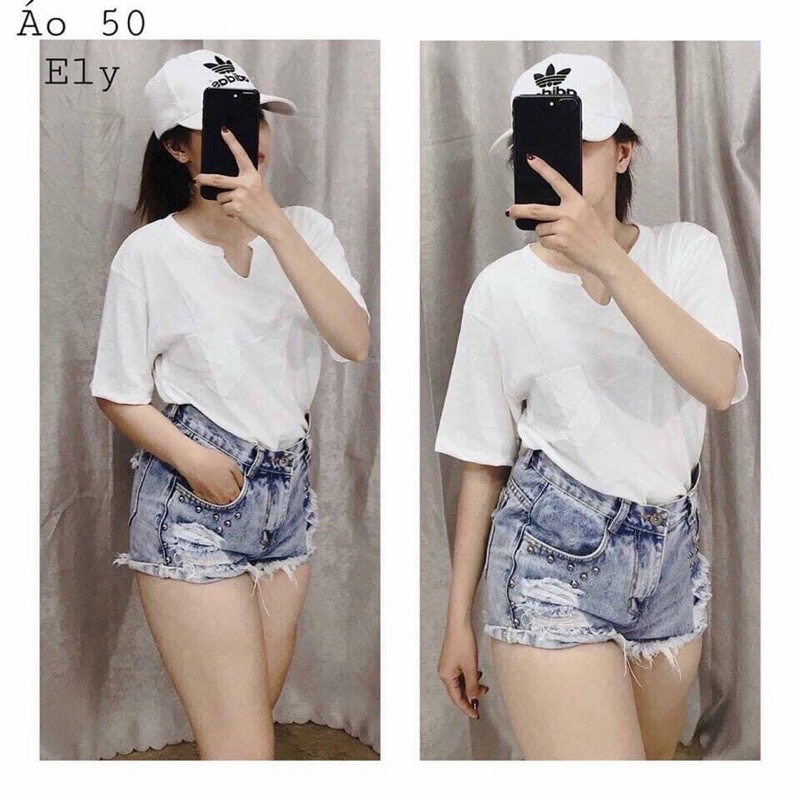 ÁO THUN GIẤY CỔ CẮT V TAY NGẮN