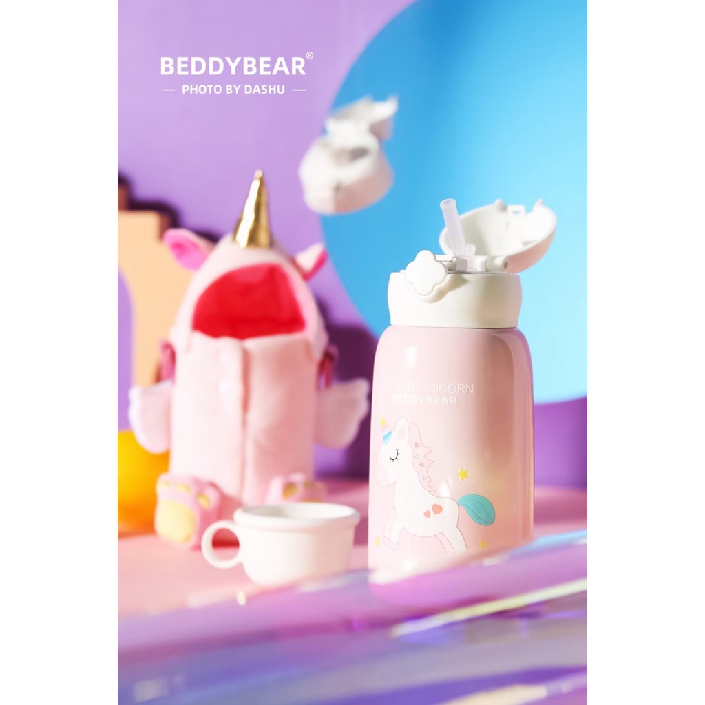 Bình giữ nhiệt trẻ em Beddybear - 3 Nắp thay thế - Unicorn - Kỳ lân Hồng 2.0 - 630ml - RT104-630-KYLAN2 - Chất liệu 316