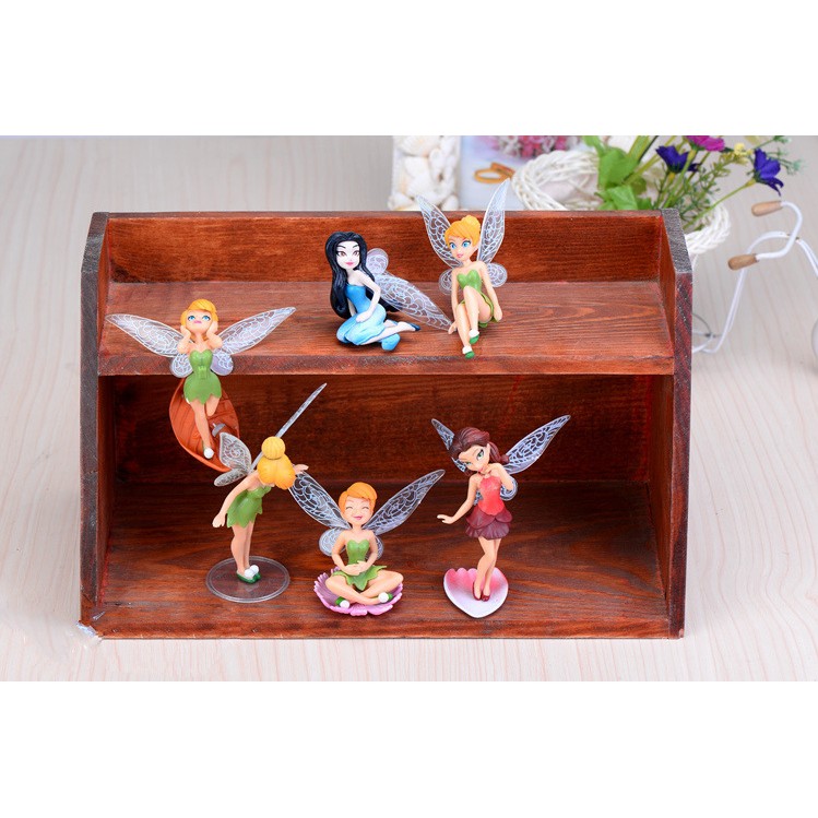 Combo 06 mô hình tiên hoa Tinker Bell cao 10cm trang trí tiểu cảnh, terrarium, móc chìa khóa, DIY