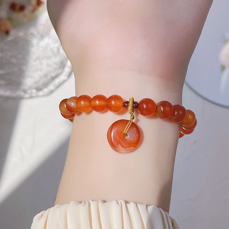 [Hàng Mới] Vòng Tay Mã Não Đỏ Thiết Kế Đơn Giản Phong Cách Retro