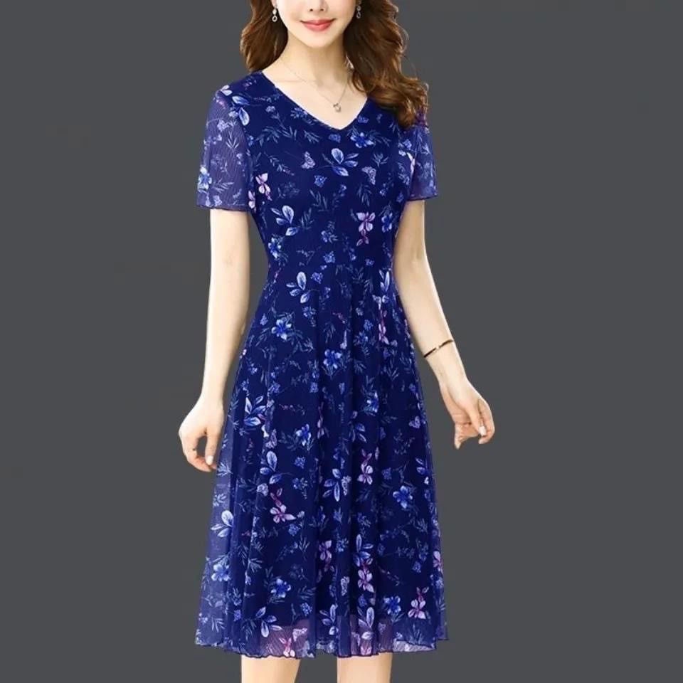 Đầm Tay Ngắn Cổ Tròn Dáng Ôm In Họa Tiết Hoa Xinh Xắn Thời Trang Cho Nữ
