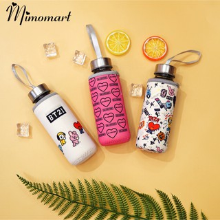 Bình thuỷ tinh Idol dài BTS, Blackpink đựng nước kèm bao đựng giữ nhiệt_350ml