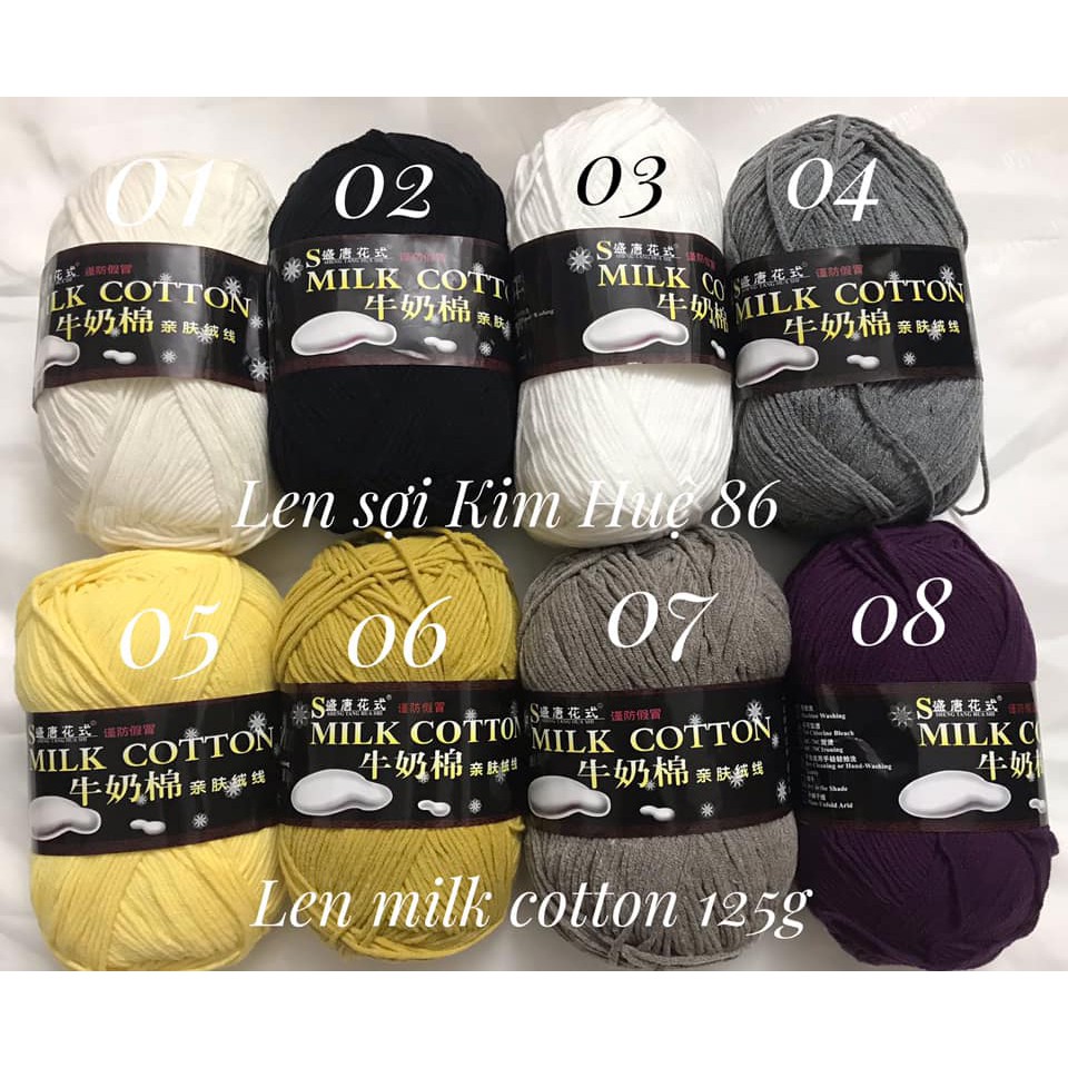 Len milk cotton loại 1 cuộn 125g ( từ màu 01 đến 50)