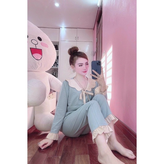Bộ đồ mặc nhà/ Bộ Pijama mặc nhà chất đũi siêu mát viền bèo