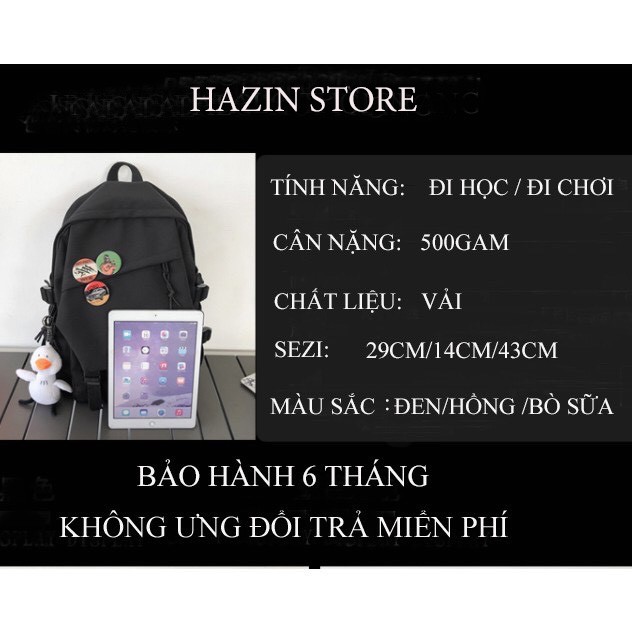 Balo nữ Ulzzang basic có túi trong đi học, đi chơi phong cách Hàn Quốc HAZIN STORE 2021