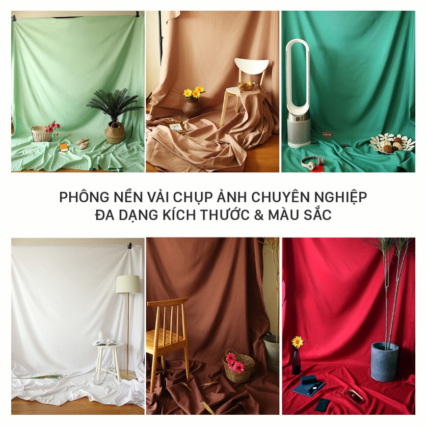 Phông nền vải trơn chụp ảnh mẫu lookbook và livetream đủ size (Tặng kèm móc treo &amp; đinh 3 chân)