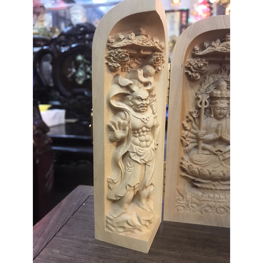 Tượng hộp gỗ Thiên Thủ Thiên Nhãn, chất liệu gỗ hoàng dương, thờ cúng phong thủy- Văn phòng phẩm Nhơn Phát