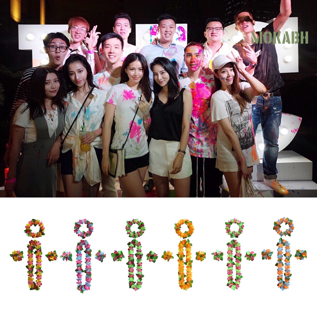 Bộ Vòng Cổ + Vòng Tay + Vòng Tay Lei Màu Tươi Sáng Thoáng Khí Phong Cách Hawaiian Thích Hợp Cho Các Bữa Tiệc Ngoà