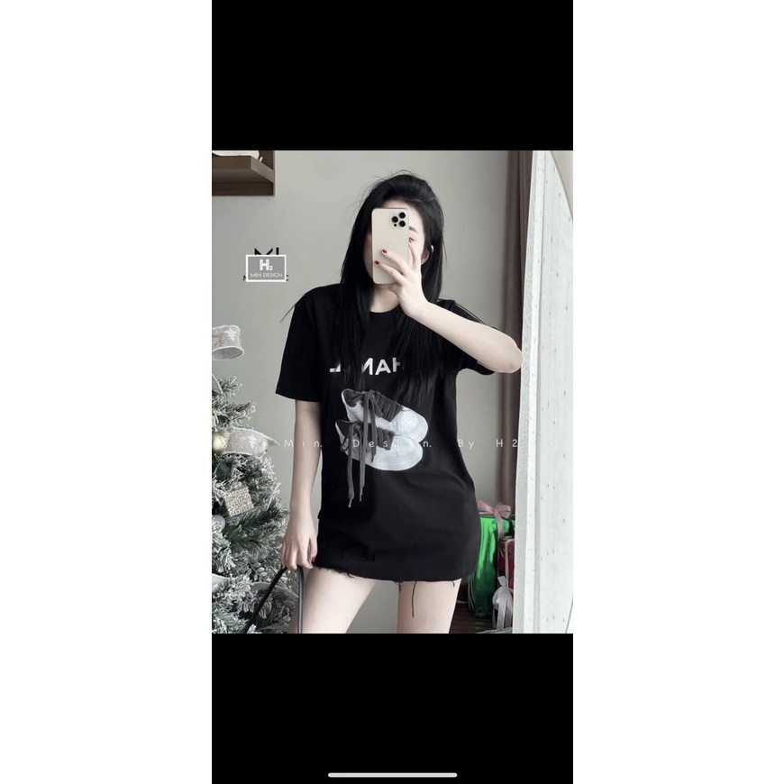 Áo nữ - Áo phông in hình đôi giày dây giày may nổi siêu hot