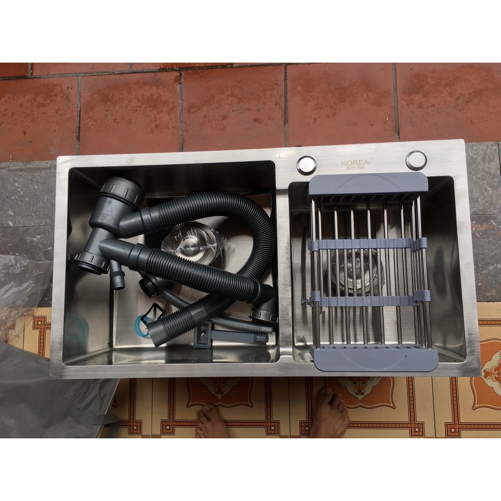 Chậu Rửa Bát Đúc 2 hố Inox SUS 304 KOREA 72x43 / 78x43 / 82x45 Chậu dày, Chống ồn, Chống bắn nước