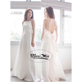 👗Đầm Dạ Hội Maxi Phi Trắng Hai Dây Nơ Lưng Tà Dài Sang Trọng Đầm Dự Tiệc DH5238001 MAXI YẾN