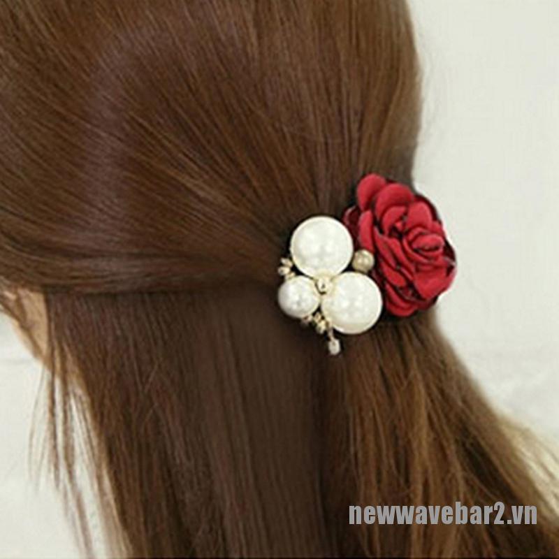 Bộ 2 Dây Cột Tóc Đuôi Ngựa Đính Hoa Hồng Và Ngọc Trai