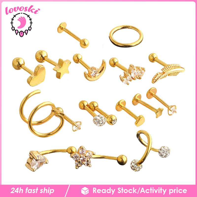 Set 17 Khuyên Mũi Thép Không Gỉ Cá Tính