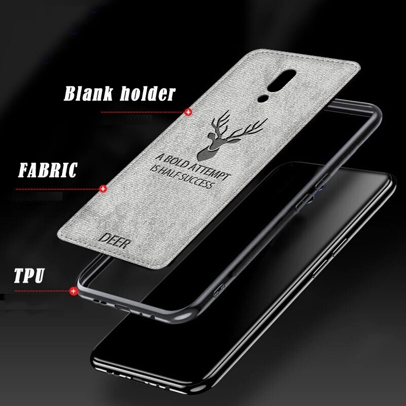 Ốp lưng viền silicon mềm phối vải in hình con nai cho OPPO Reno 10x