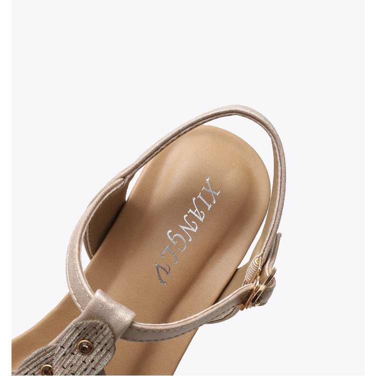 Giày sandal đế xuồng quai dây mảnh phong cách Hàn Quốc, gót 5cm