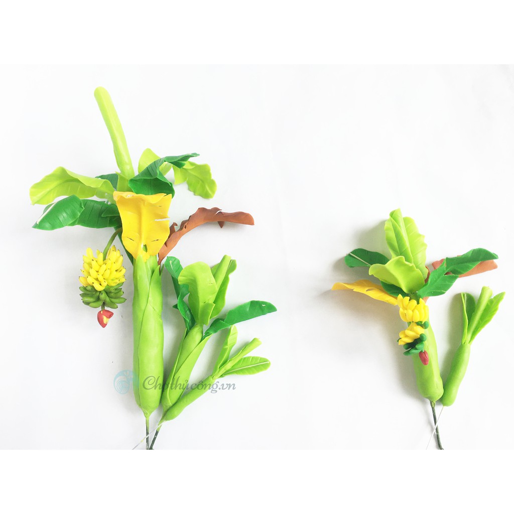 Hoa đất sét Nhật Thái handmade - Bụi chuối mini trang trí decor size S 14-16cm