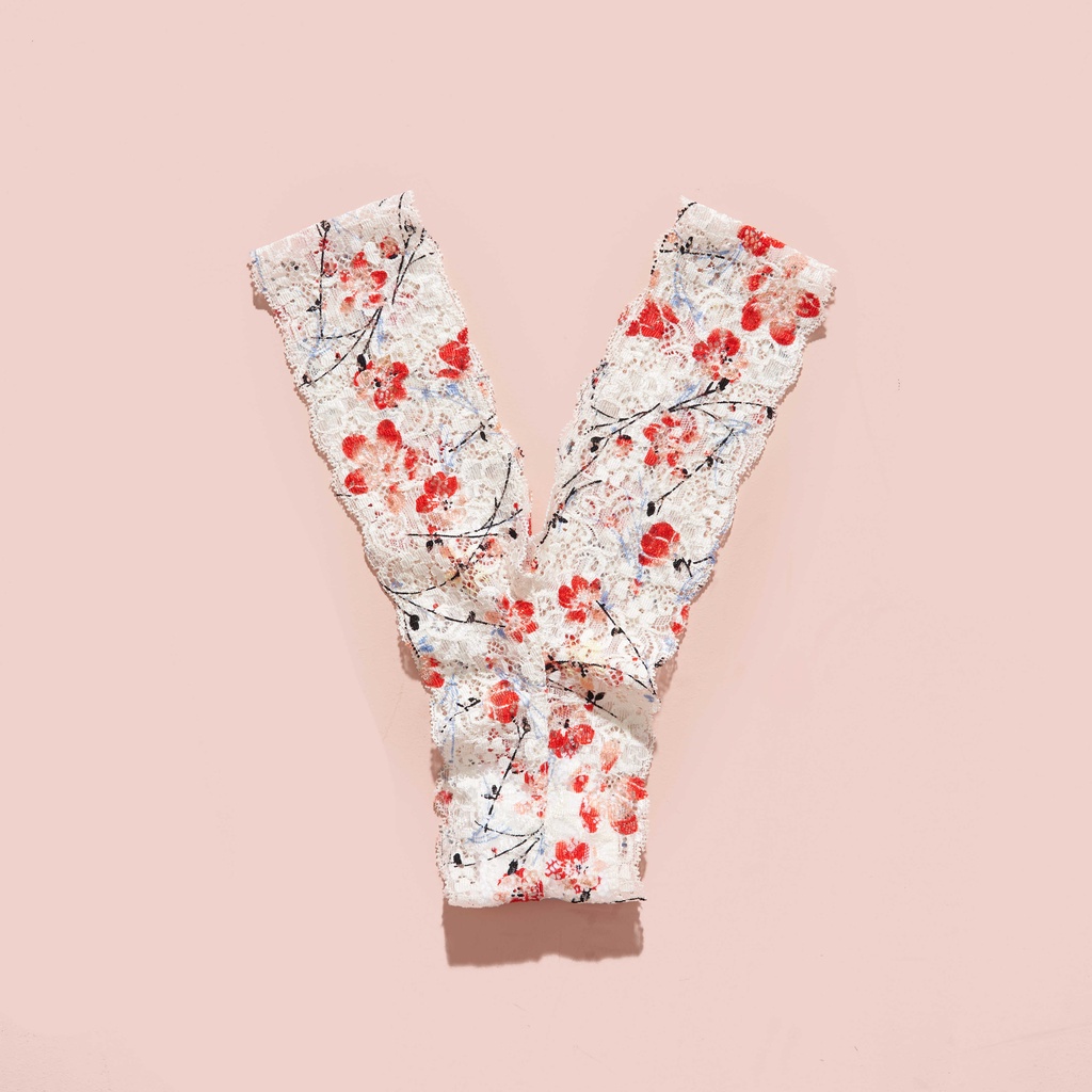 Quần lót ren hoa lọt khe chữ Y nền be hoa đỏ trẻ trung gợi cảm có size mềm mại co giãn thoải mái Mebra Q035