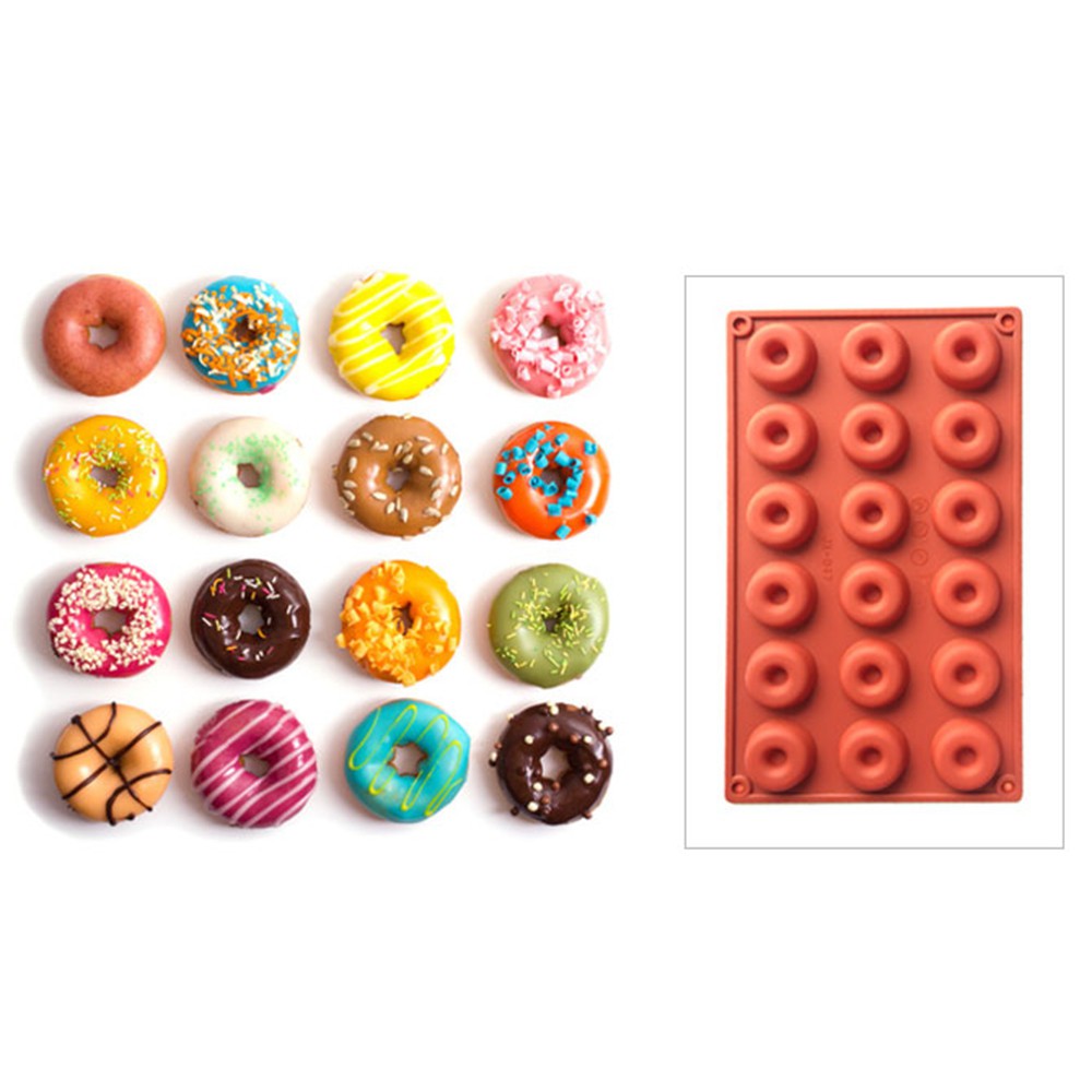 Khuôn làm bánh donut 18 ô bằng silicon an toàn tiện dụng