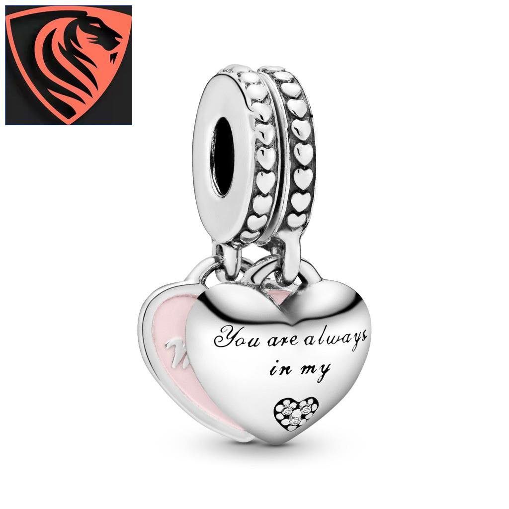PANDORA Mặt Dây Chuyền Mạ Bạc 925 Hình Trái Tim Chia Đôi Khắc Chữ Độc Đáo DIY