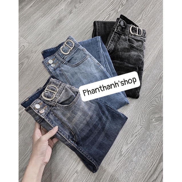 Set Áo sơmi phối Quần jeans dài ôm body khoen CD Siêu Cao