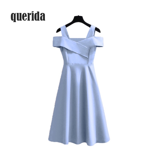 COD Women Fashion Off-shoulder  Dress Cross Front High Waist Sexy Backless Comfortable Solid Color Pullover Midi Skirt