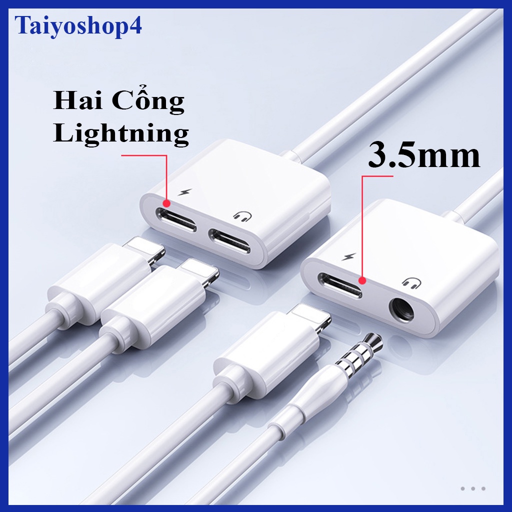 Jack Chuyển Đổi 1 Cổng / 2 Cổng Chân 3.5mm- Lingtning Chia Cổng Vừa Sạc Vừa Sử Dụng Tai Nghe / Sử dụng đa năng