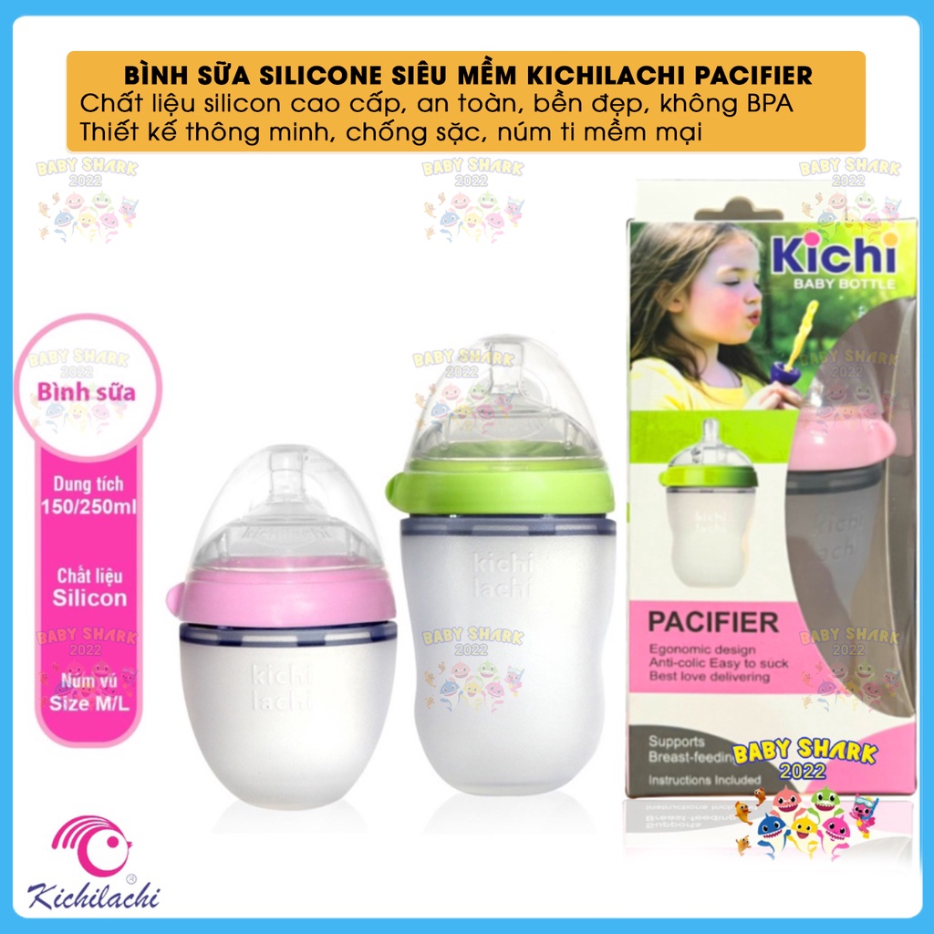 Bình sữa silicon siêu mềm KICHILACHI chính hãng cho bé 150ml/250ml