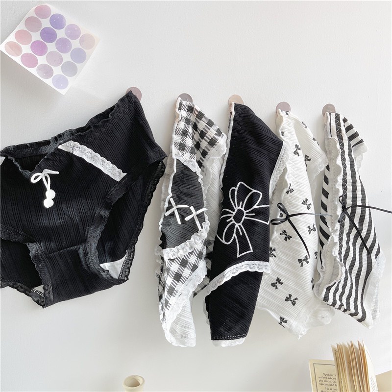 Quần Lót Nữ Cotton Gân Tăm Phối Viền kẻ Đen Trắng Siêu Hot MS.128