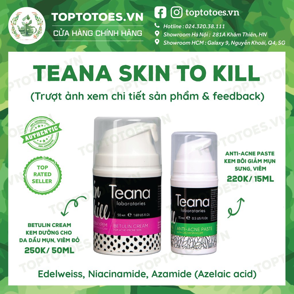 Kem dưỡng & kem bôi Teana Skin To Kill giảm mụn viêm, sưng, đỏ