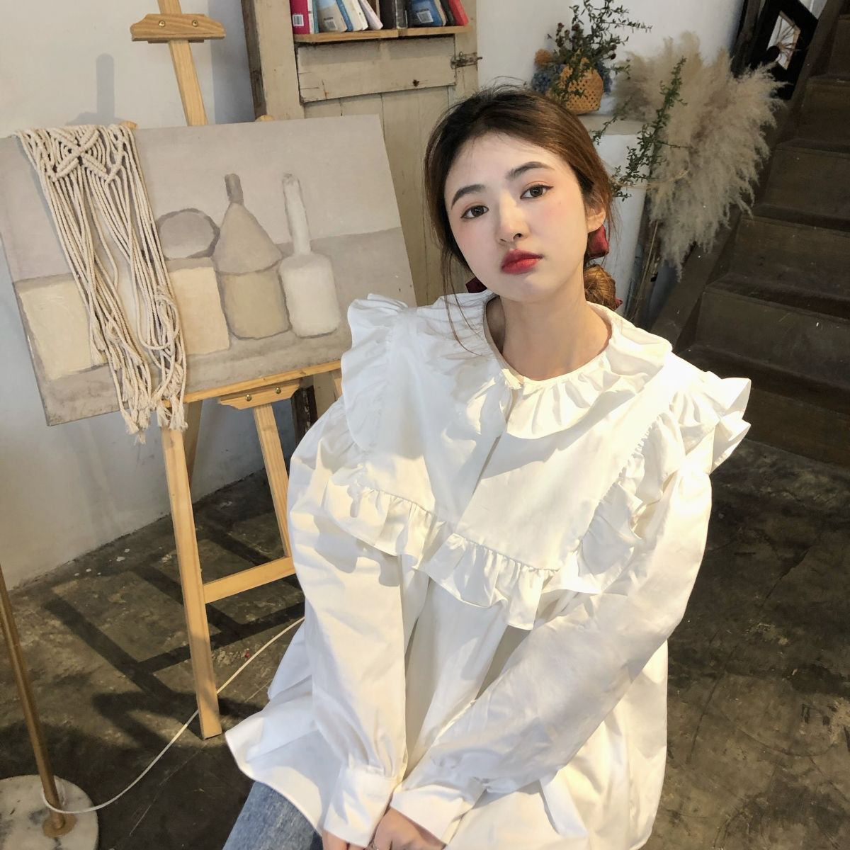 Áo sơ mi tay dài dáng rộng phong cách retro Pháp dành cho nữ 2021 | BigBuy360 - bigbuy360.vn