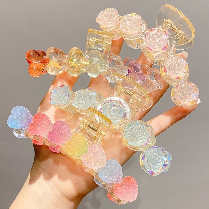 Kẹp Tóc Trong Suốt Hình Hoa Hồng Cỡ Lớn Bằng Acrylic Đơn Giản Thời Trang Hàn Quốc