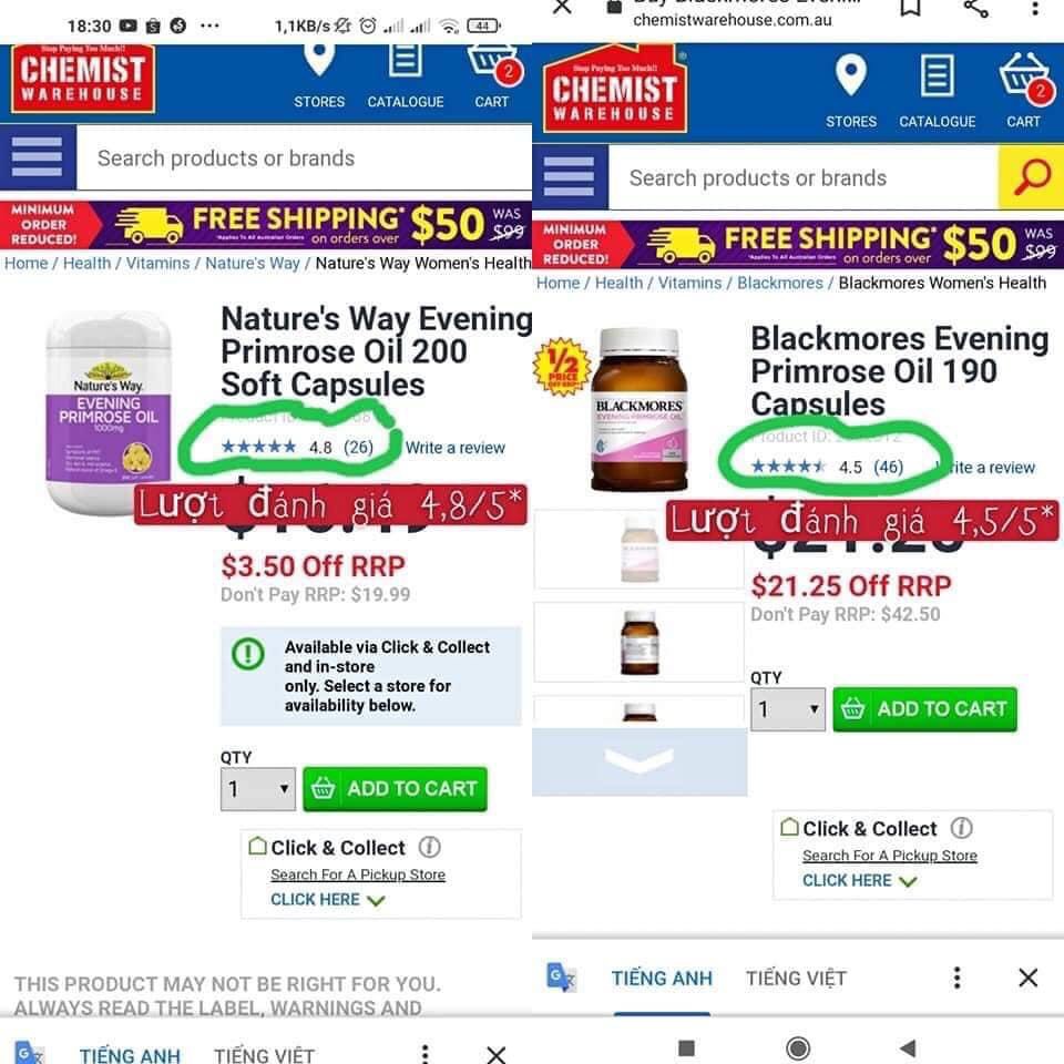 Viên uống tinh chất hoa anh thảo Nature’s Way Evening Primrose Oil 1000mg 200 viên