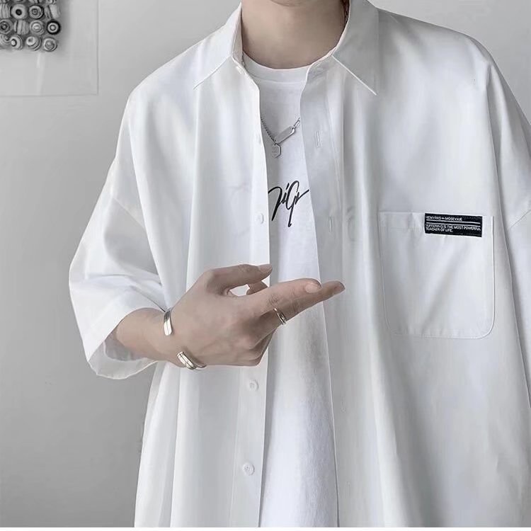 Áo Sơ Mi Tay Ngắn Màu Trơn Cổ Bẻ Phối Nút Đơn Giản Thời Trang Cho Nam Size M-2XL