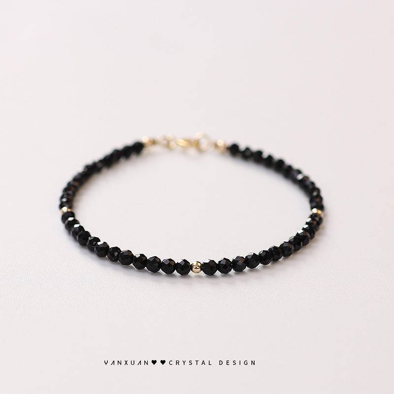 Vòng Đeo Tay Xỏ Hạt Pha Lê Tự Nhiên Màu Đen Siêu Mịn Thời Trang Độc Đáo Đơn Giản Dễ Phối Đồ