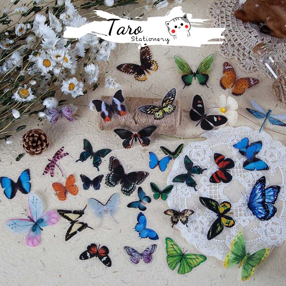 Set 40 sticker trang trí Bullet Journal, điện thoại hình bướm S44 Taro Stationery