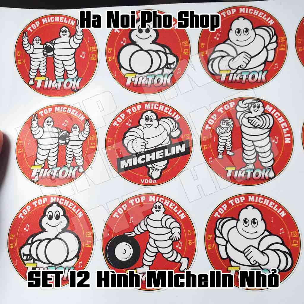 Combo 12 Tem nhỏ Michelin Man, Hình dán Logo Tik Tok Xe Tải Michelin Hà Nội Phố Xe Tải
