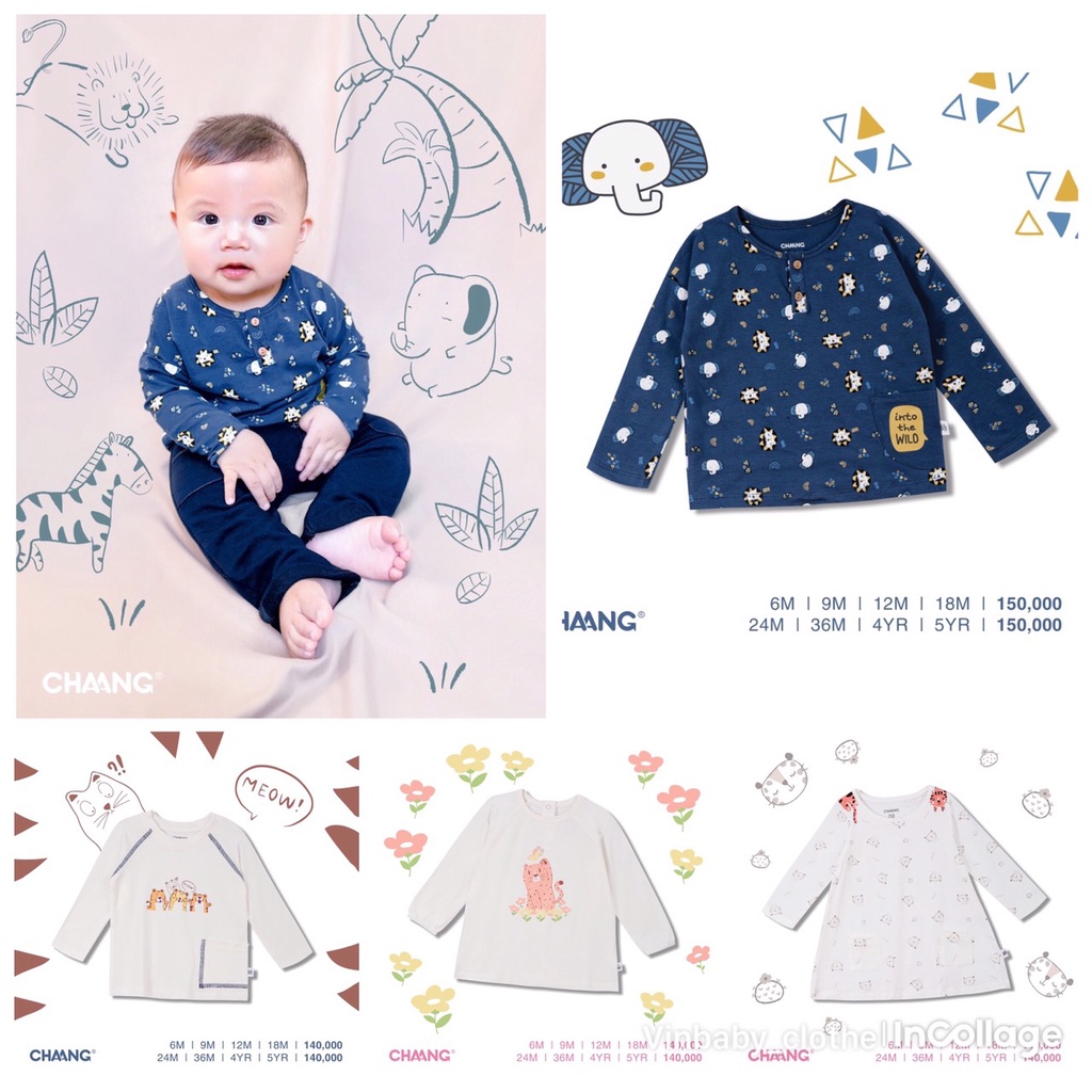 Chaang Áo dài tay cho bé trai, bé gái chất cotton dành cho bé từ 3 tháng đến 5 tuổi AW2021