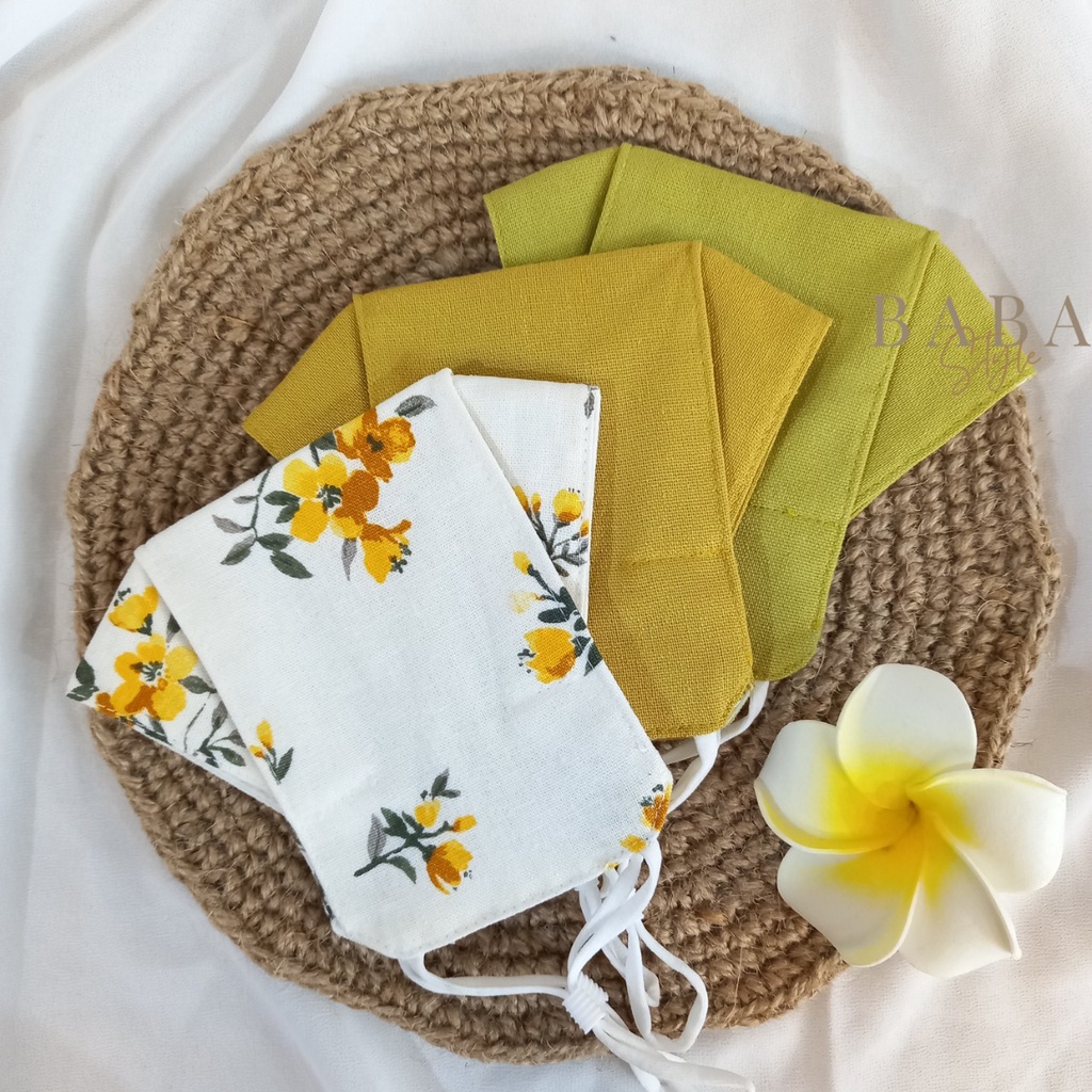 Khẩu Trang Vải Linen Cotton Hình Hoa Mai Tết 3D 3 Lớp Thời Trang Dễ Thương Mềm Mại An Toàn Mùa Dich Có Nút Tăng Giảm