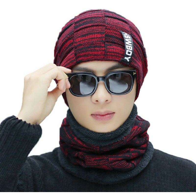 Nón len khăn choàng nam mũ len nam khăn quàng cổ y hình