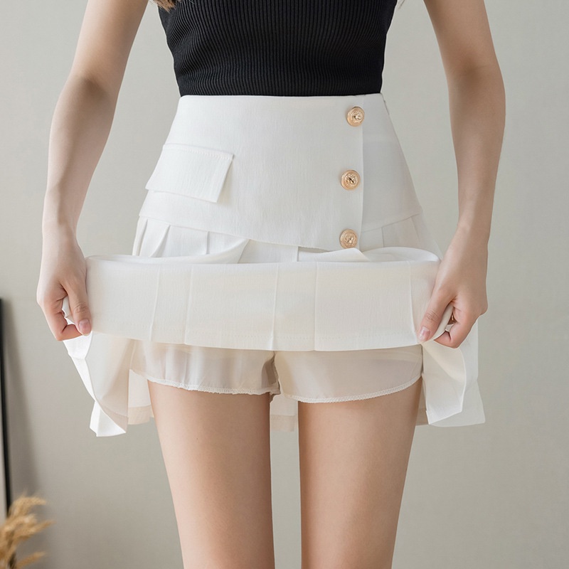 Chân váy tennis xếp ly ngắn lưng cao chữ A đen trắng trẻ trung năng động vạt chéo 3 khuy vải dày | BigBuy360 - bigbuy360.vn