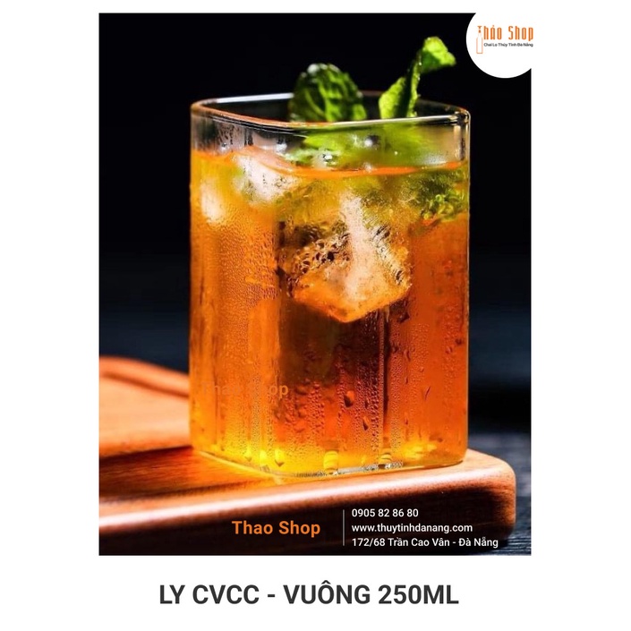🚩 🚩Ly thuỷ tinh sang trọng CVCC - VUÔNG 250ML- 400ML thuỷ tinh chịu nhiệt dung tích lớn